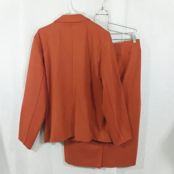 NWOT! ASHLEY STEWART! TERRACOTTA ORANGE STRETCH KNIT 2 PIECE SKIRT SUIT! SZ 16 - Picture 6 of 12